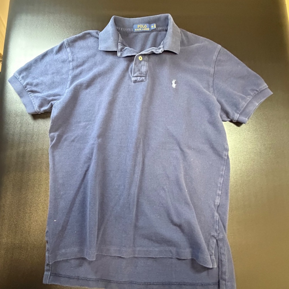 Polo RalphLauren Mens Medium Navy Blue Short Sleeve Pique Polo Shirt Pony LogoK2